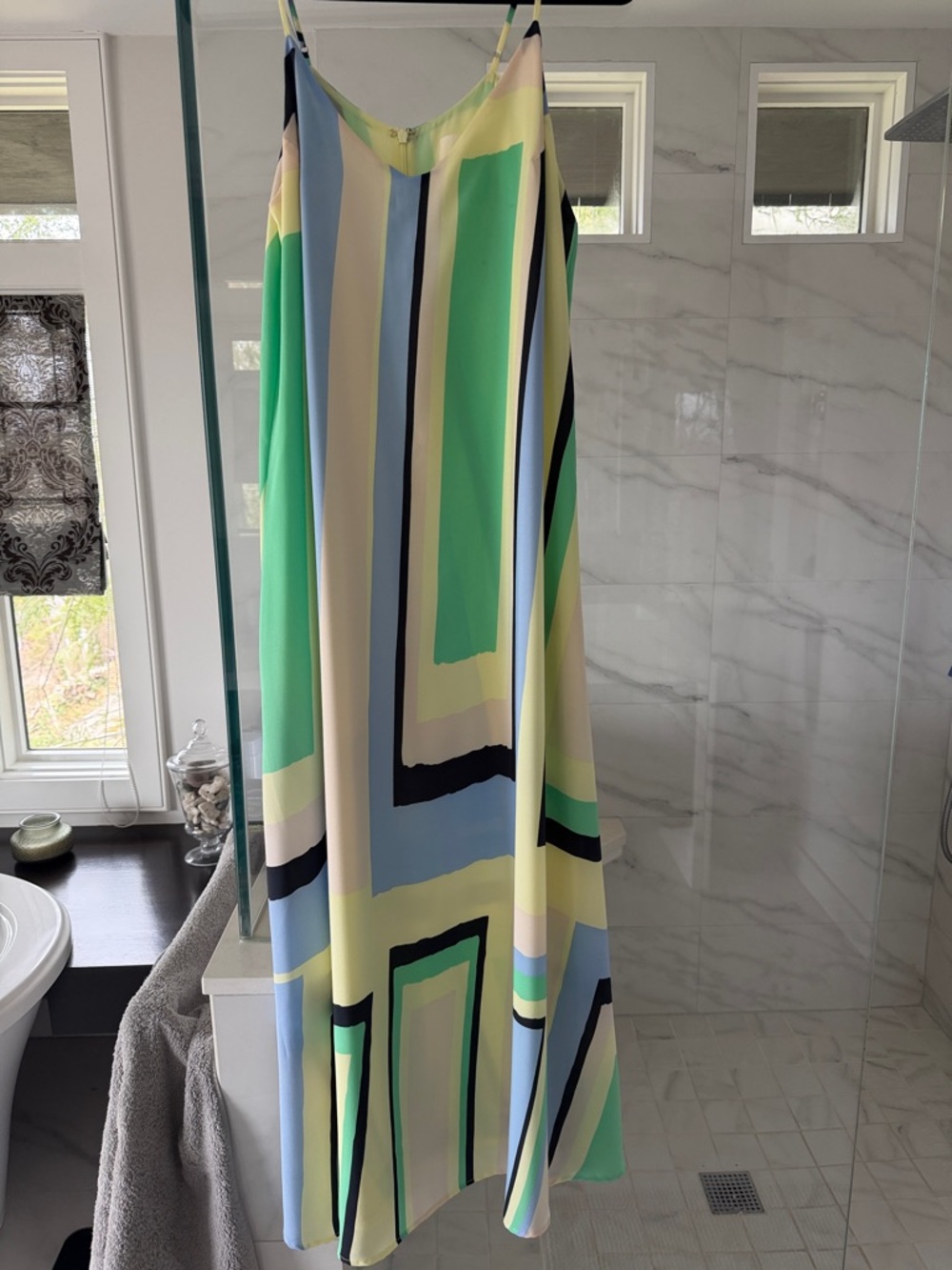 Anthropologie Maeve Pastel Green & Soft Blue Colorblock Slip Dress Sz M